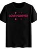Retro Rock Band Graphic T-shirt - "LOVE FOREVER" Pink Lettering with Arrow Design