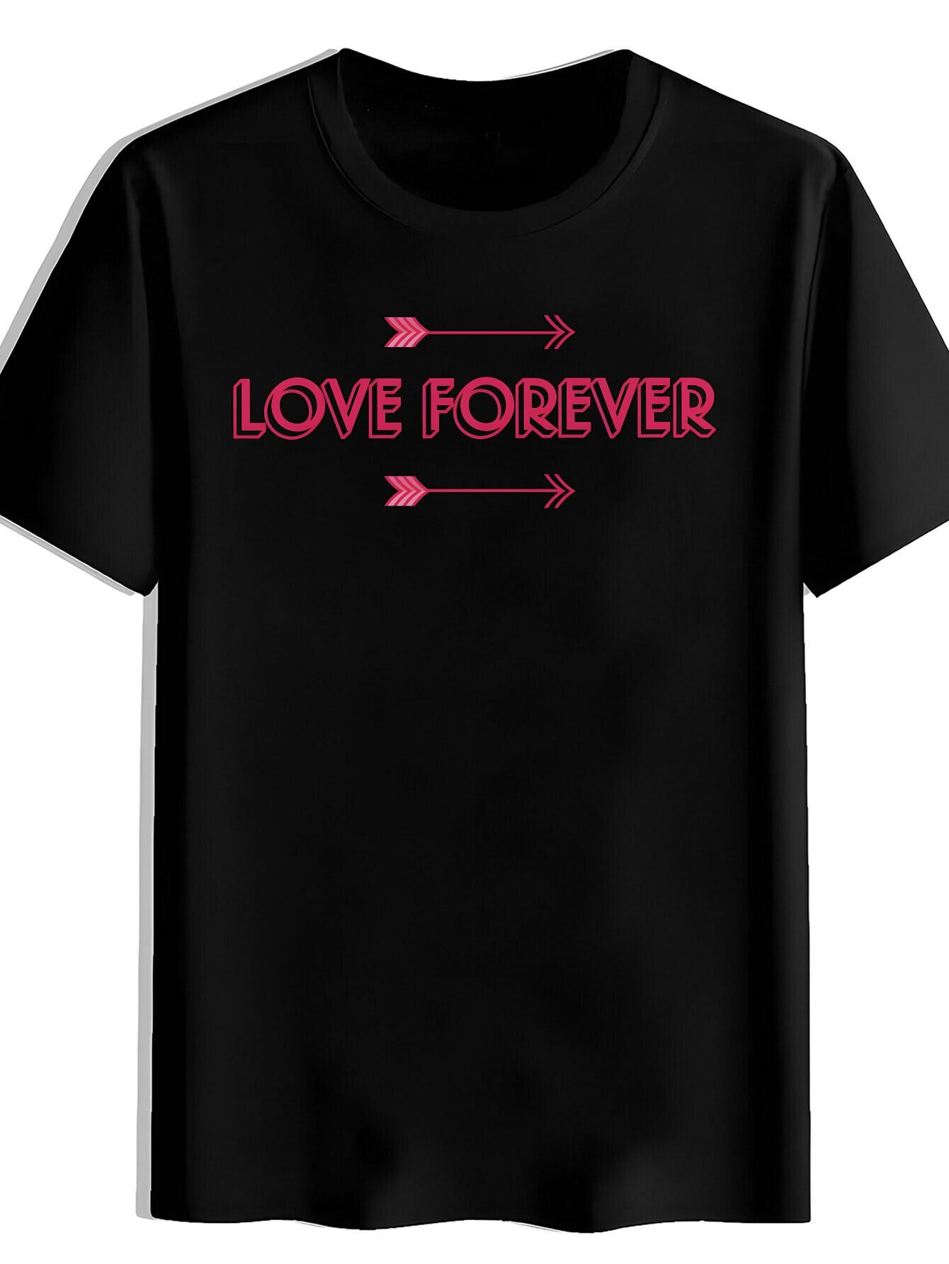 Retro Rock Band Graphic T-shirt - LOVE FOREVER Pink Lettering with Arrow Design XXL