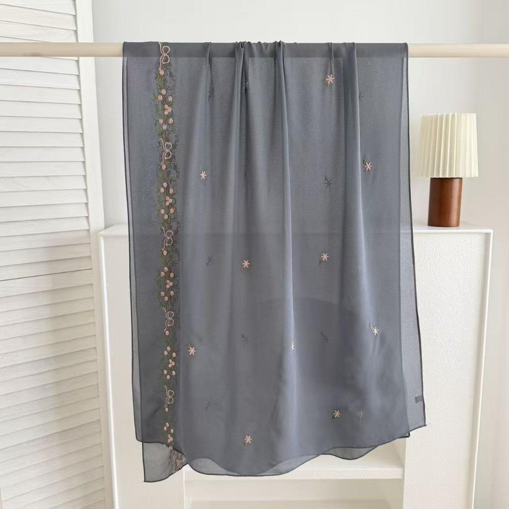 Cotton Floral Headscarf Sunscreen Thin Shawl Breathable Head Wrap  Girls серый