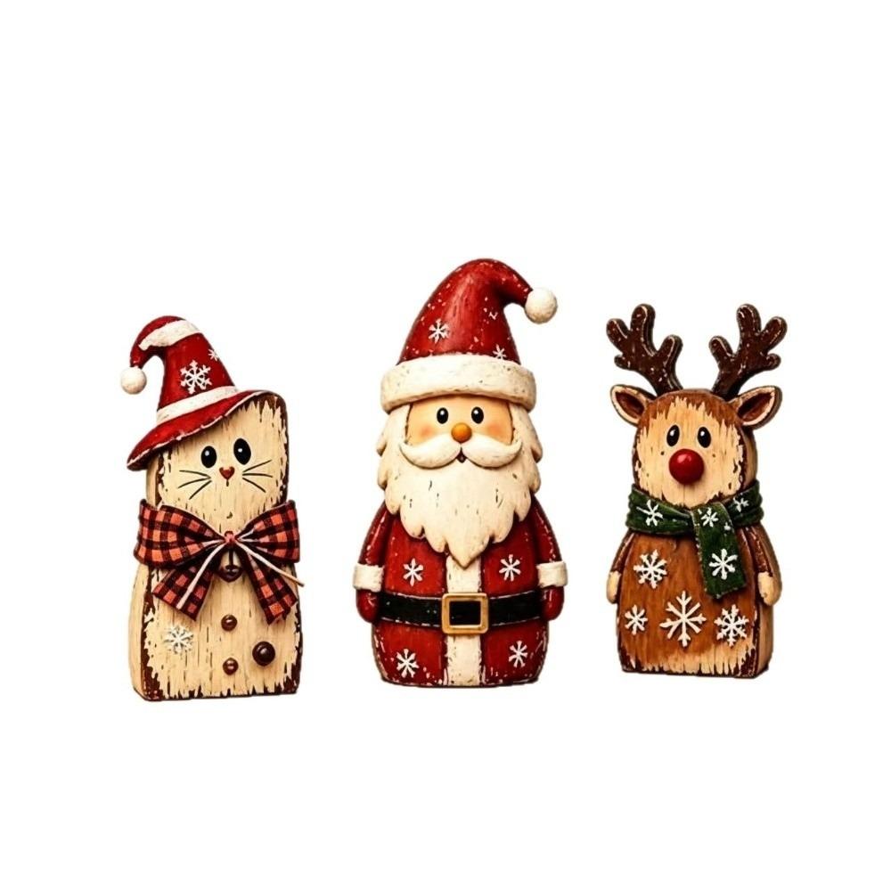1/3pcs Reindeer Christmas Ornaments Cat Xmas Desktop Ornaments Santa Claus Figurine Decor Office