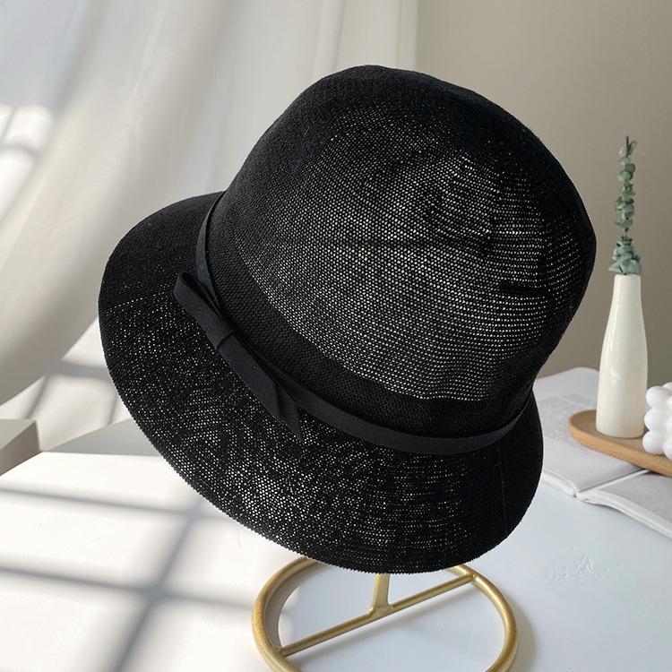 

Temperament versatile basin hat female Internet celebrity coral knot bucket hat women s season cotton and linen fit sun protection sunshade hat M（56-58cm） чёрный