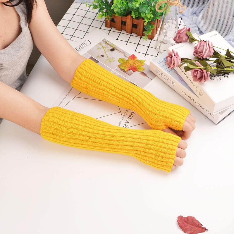 Knitted Long Fingerless Mittens Winter Glove Women Men Arm Warmer Gloves Crochet Half Finger Fashion Stretchy Wrist Arm Sleeves