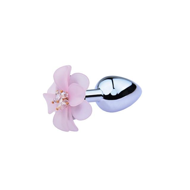 Pink Blue Flower Pretty Metal Anal Butt Plug For Women Or Men Non Vibrating Butt Plugs