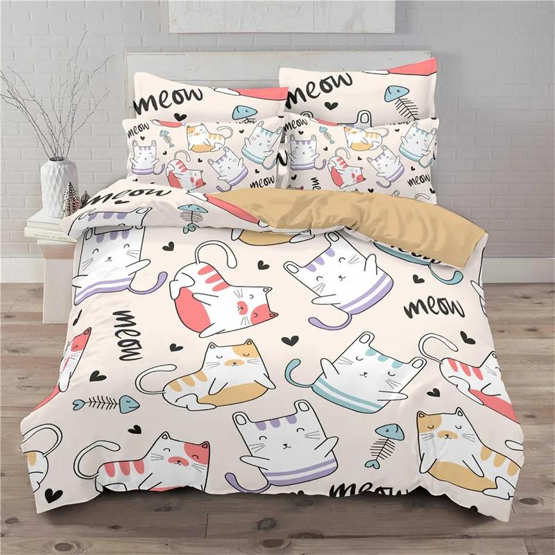 Cartoon Cat Duvet Cover Twin For Kids Teen Bedroom Decor Microfiber Cute Cartoon Animal Pet Kitten Bedding Set With 2 Pillowcase
