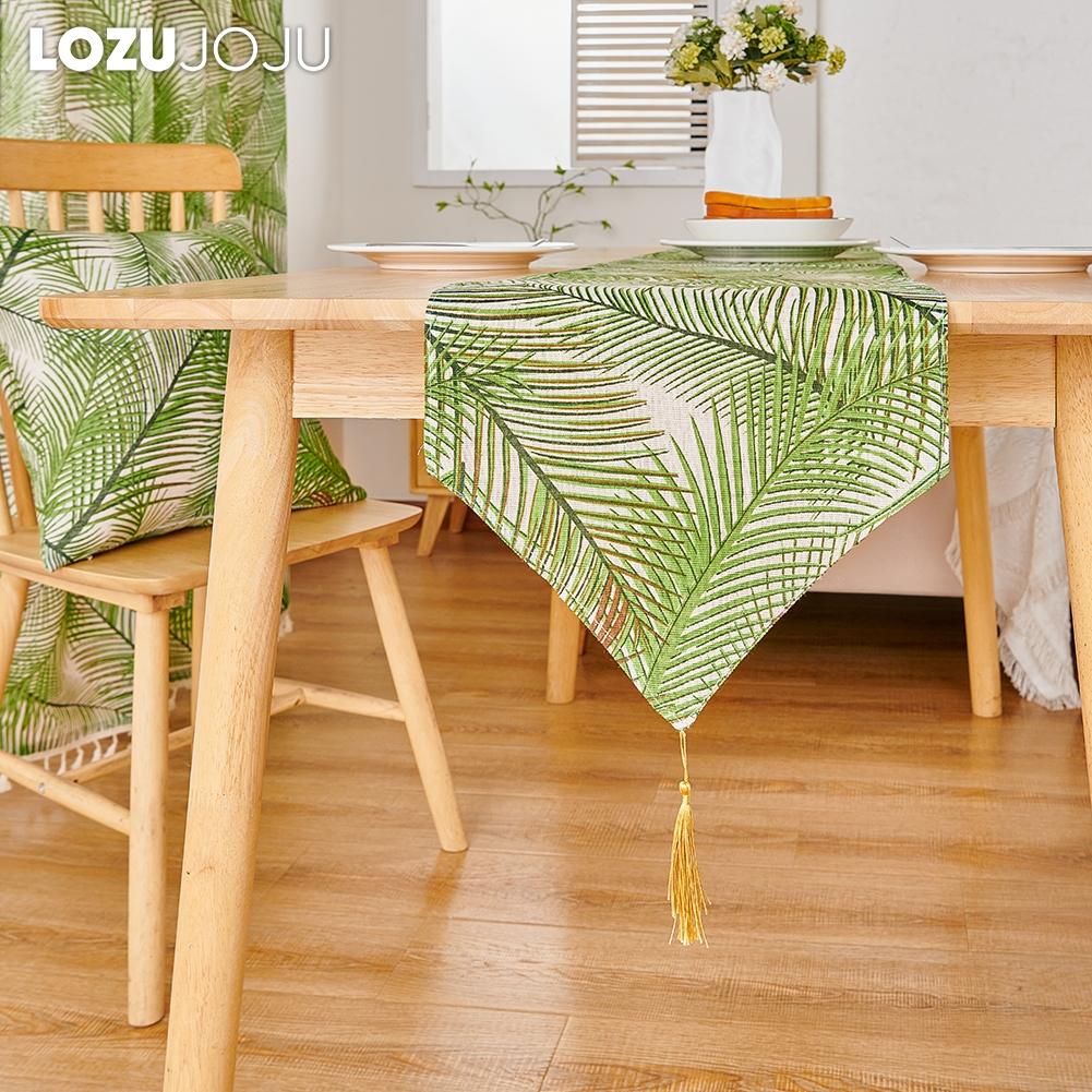 1PC LOZUJOJU Fresh and Natural Green Plant Printed Linen Fabric Soft Table Runner for Dining Table Kitchen Decor Home Decor