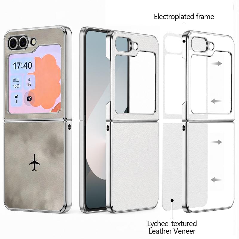 Global Flight Travel Line Case For Samsung Galaxy Z FlIP 7 FE 6 5 Plating PC+PU Leather Hybrid Folding Cover For Samsung Z Flip7 Flip6 Flip5