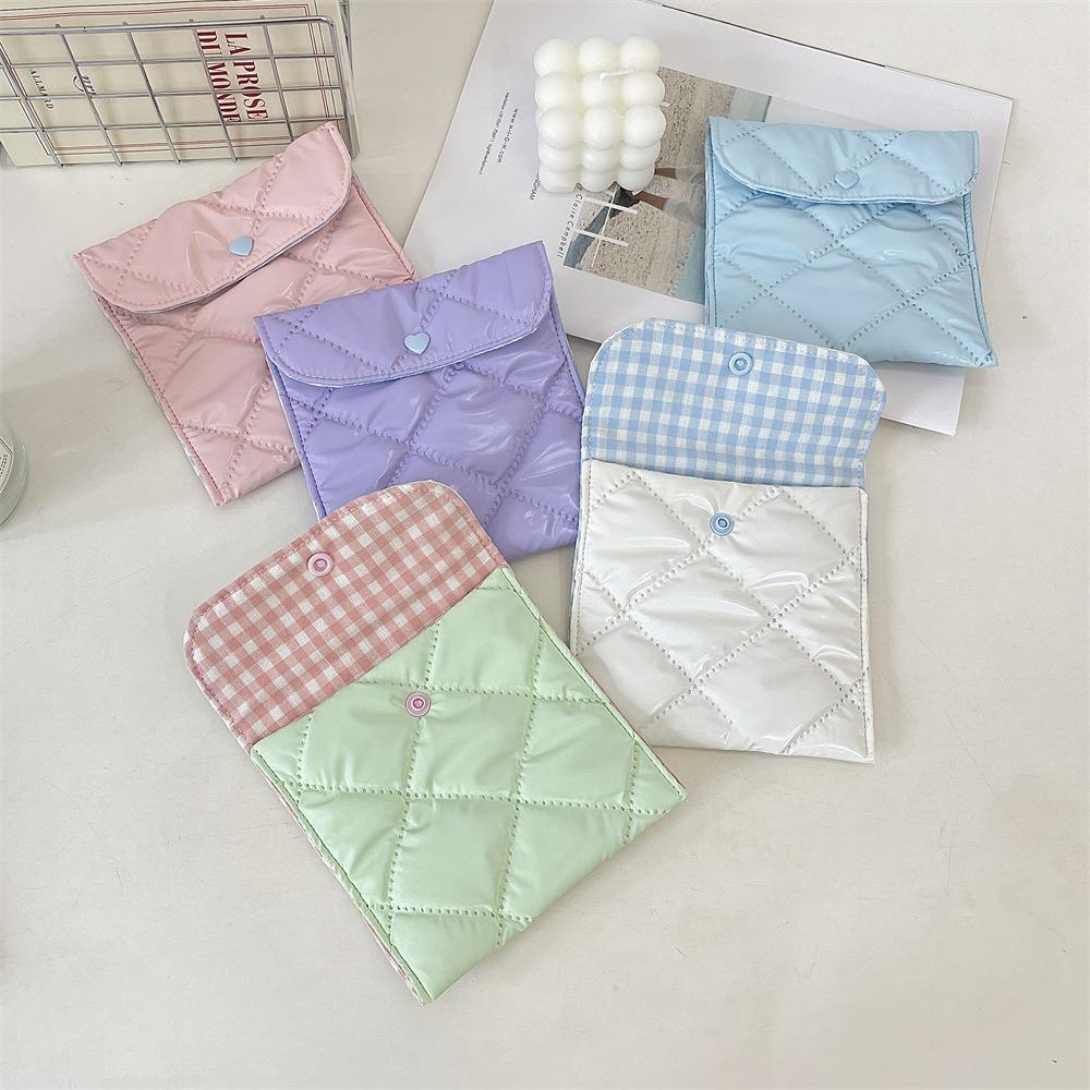 Portable Sanitary Napkin Storage Bag Large Capacity Plaid Cosmetic Bags Gifts Coin Purse