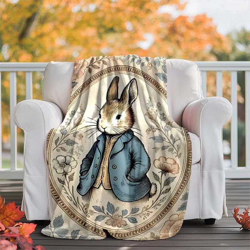 Peter Rabbit Flannel Blanket Soft Warm All-Season Throw, Design for Camping, Car Travel, Hiking Sofa, Bed, Office Perfect Gift for Parties