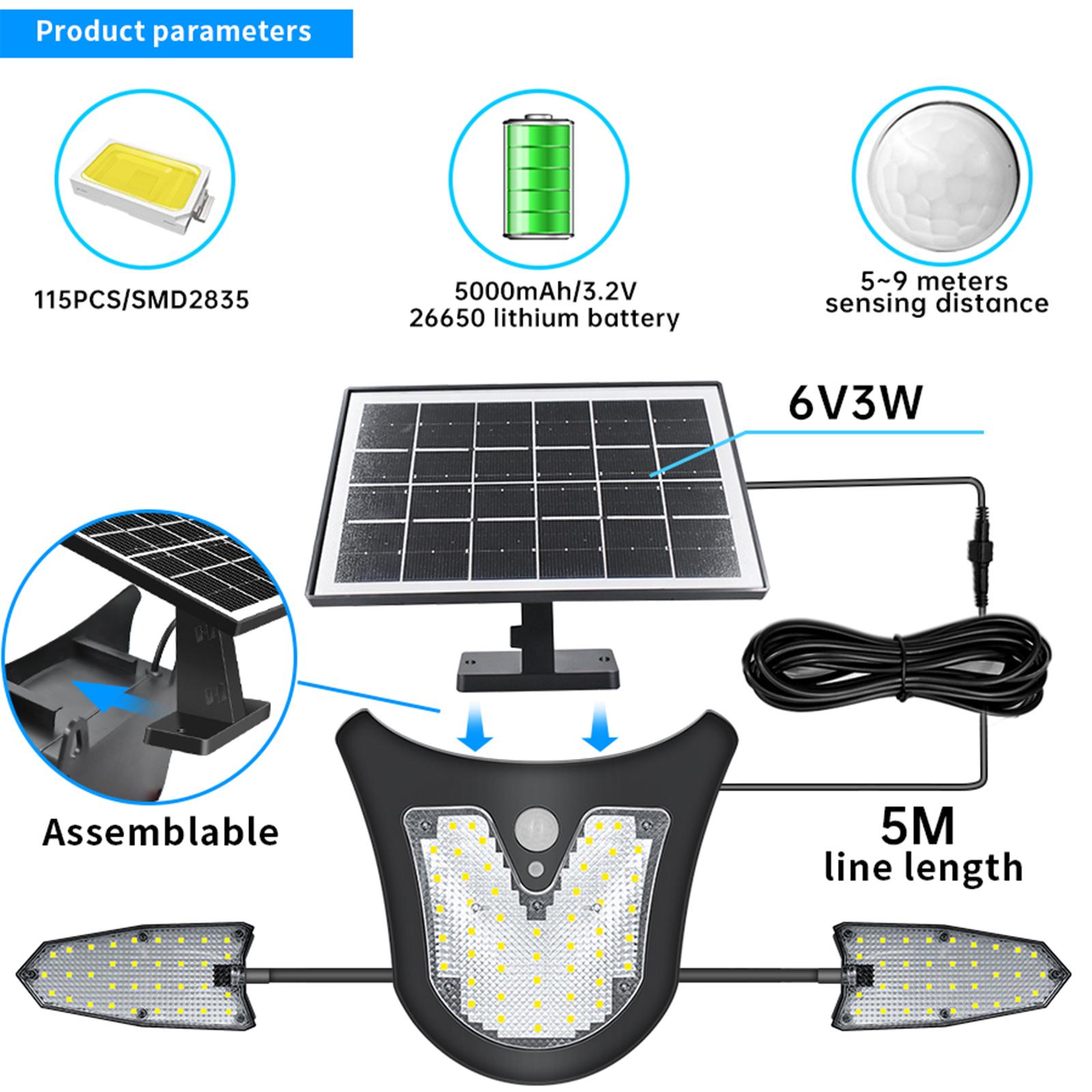

Independent Solar Panel 3-Head LED Wall Lamp PIR Human Body Sensing Villa Garden Yard Light A