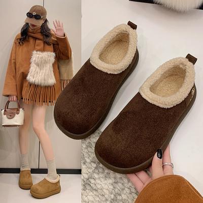 Leather Small Potato Women's Velvet Warm Beanie Shoes Autumn and Winter New Fluffy Cotton Shoes One Pedal Snow Boots