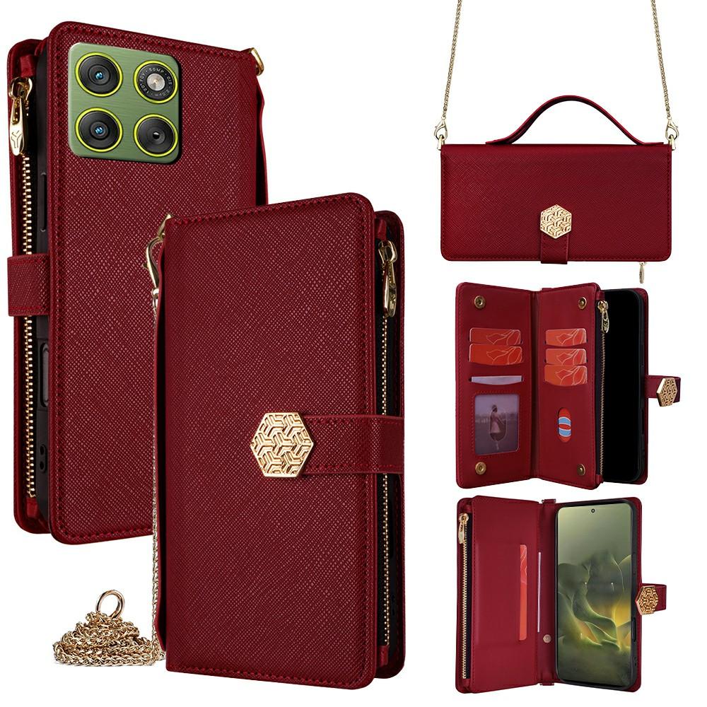 Pro Motorola Edge 70 5G Pouzdro s křížovou texturou PU kůže + TPU Peněženka Kryt telefonu s popruhem