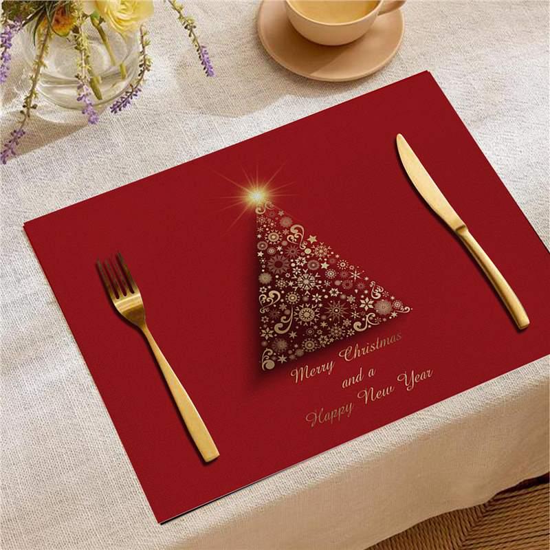 Christmas Digital Print Heat-Resistant Linen Placemat: European and American Birthday Party Table Decor