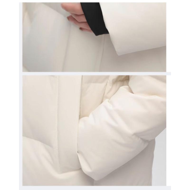 Winter Couple Thick Long Down Cotton Jacket, Unisex Stand Up Collar Hooded Warm Loose Jacket