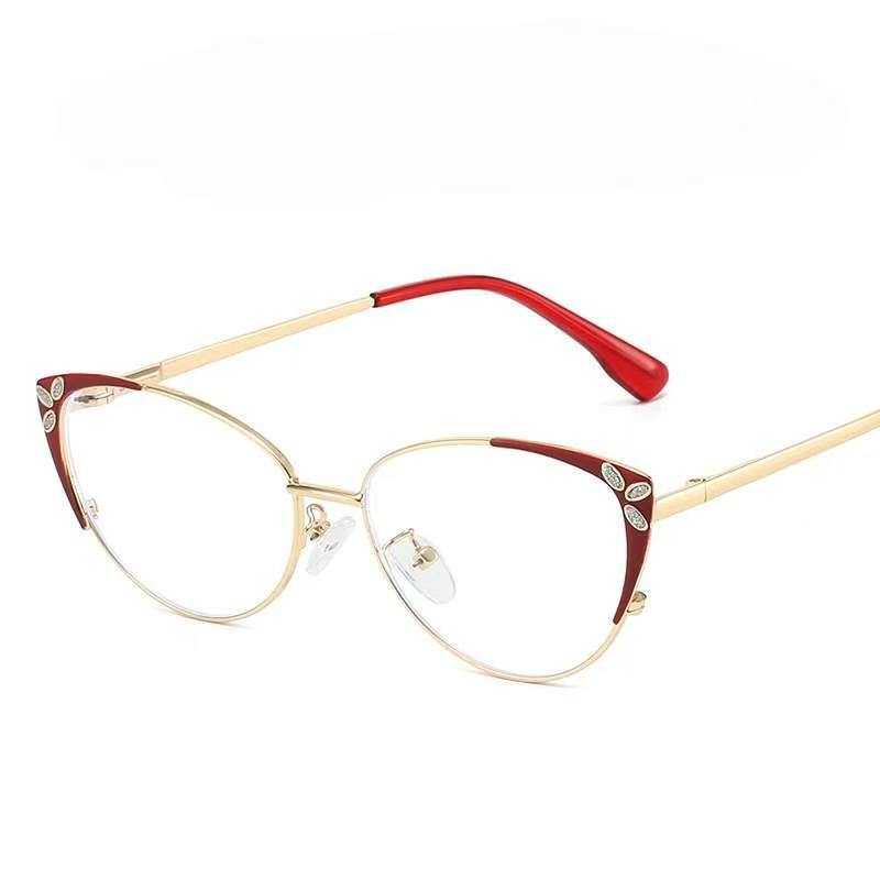 New metal square flat glasses women's European and American cat eye anti-blue light glasses frame fashionable retro high-end glasses