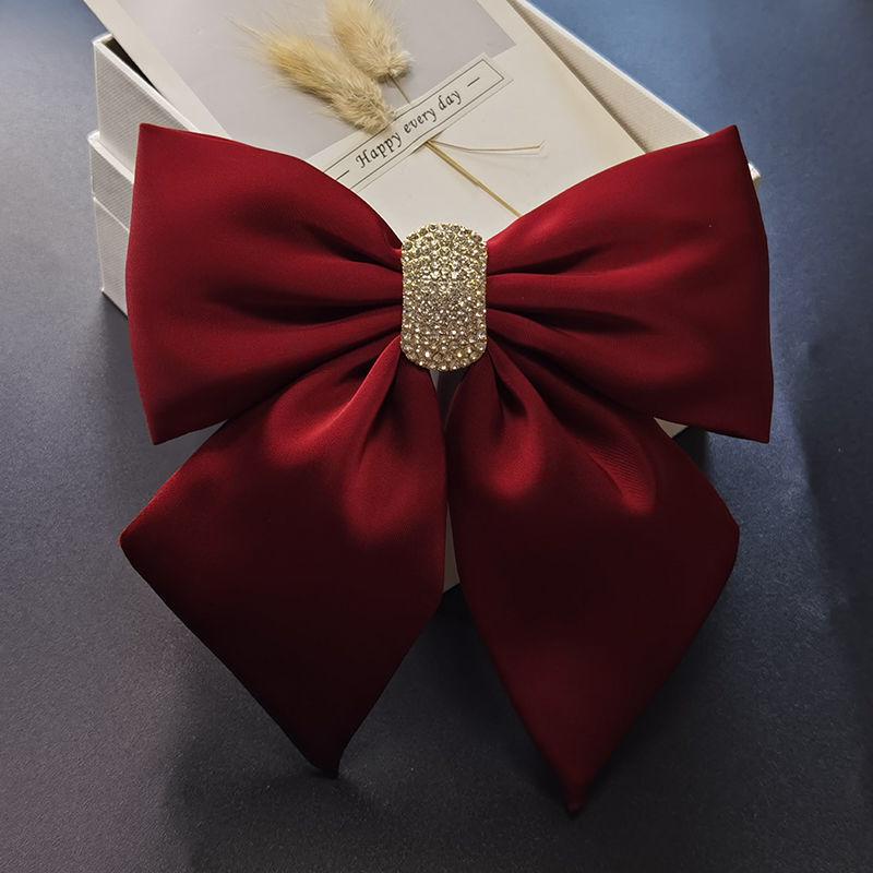 Rhinestone Satin Bow Spring Hair Clip for Women