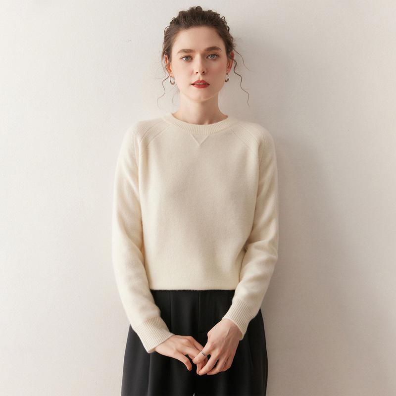 Women's 100% Pure Cashmere Knit Round Neck Pullover Sweater - Soft and Thick for Autumn and Winter