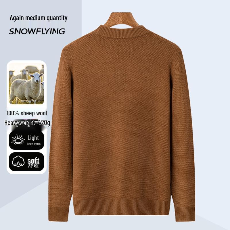 SNOWFLYING Men's Thickened 100% Wool Round Neck Sweater