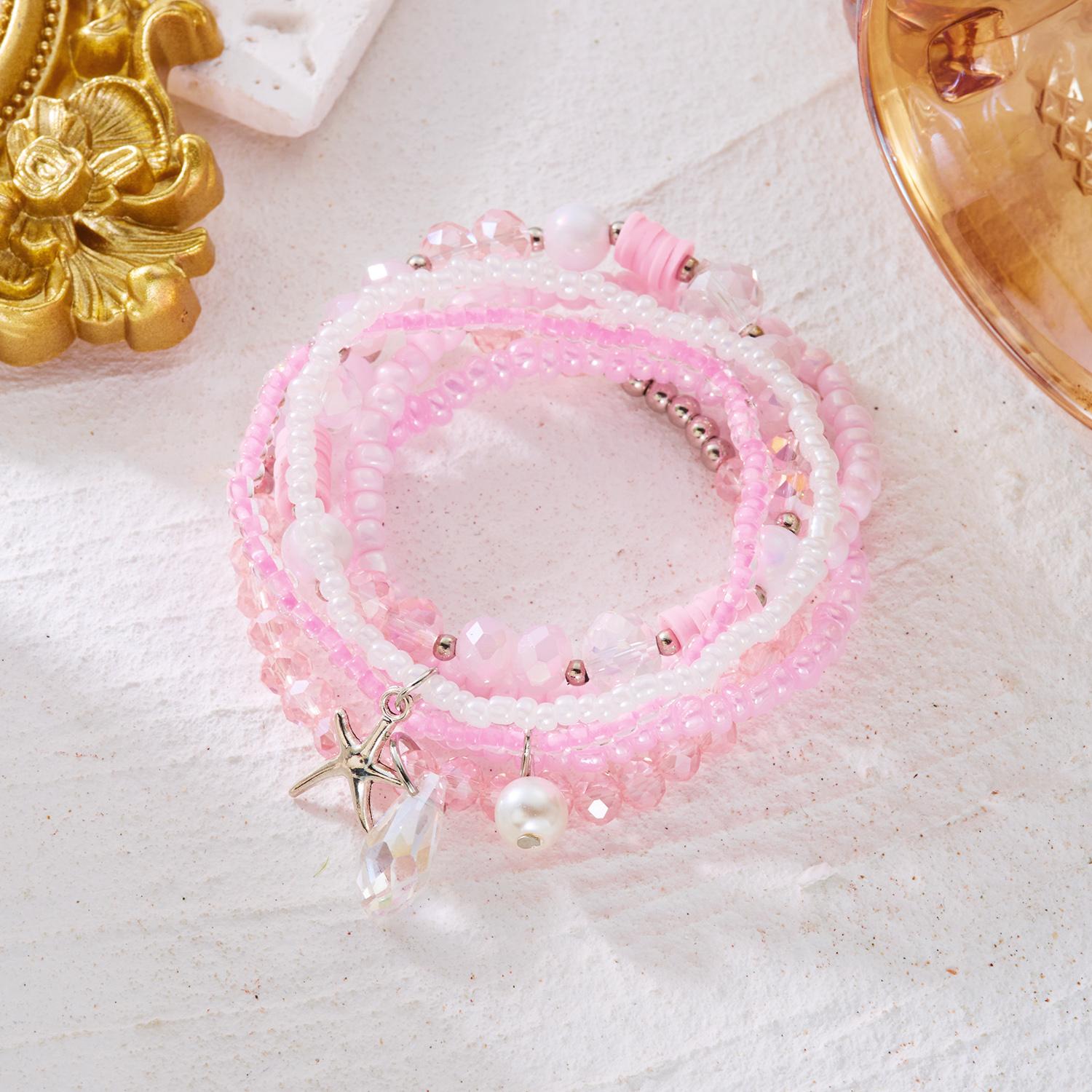 

Bohemian Starfish Shell Irregular Stone Elastic Bracelet Set for Women Stackable Heishi Beads Chain Bracelet Beach Jewelry Gift