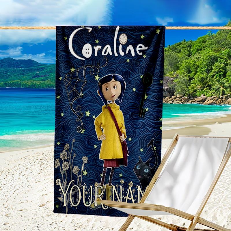 Custom Name Beach Towel Mystery Coraline's World Beach Towel, Soft Microfiber, Gift for Her/Him, Birthday, for Pool, Beach, Travel, Fan gifts