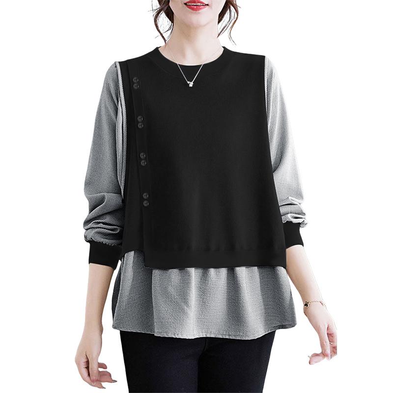 ZANZEA Womens Autumn Plaid Print Long Sleeve Splice Casual Blouse