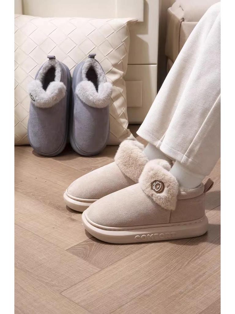 Women's Thick Sole Velvet-Lined Snow Boots - Cozy Autumn/Winter Fluffy Feel with Heel for Outdoor Wear.