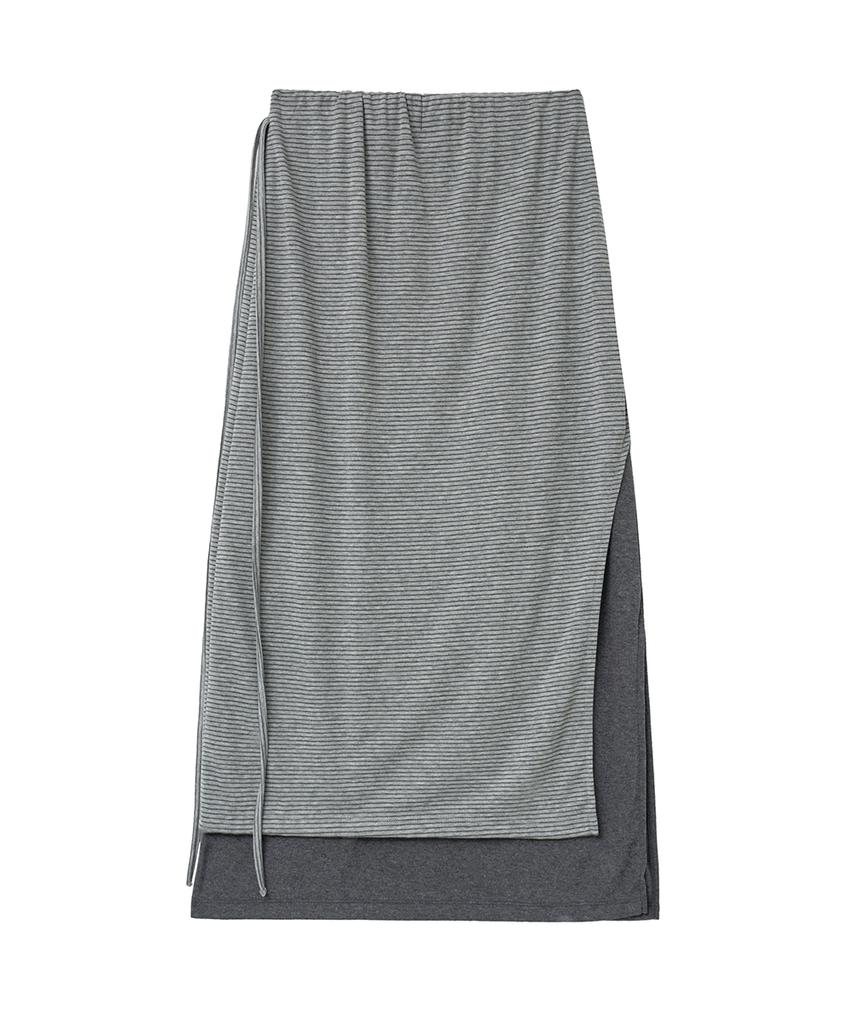 Lense Striped Layered Long Skirt Gray