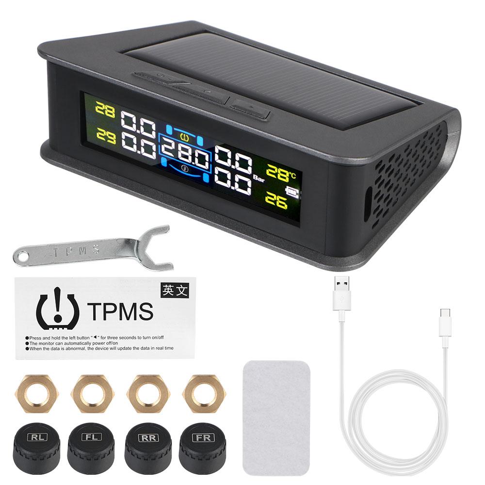 Tire Pressure Monitoring System Temperature Warning Fuel Save With 4 External Sensors Solar TPMS Car Tyre Pressure Monitor