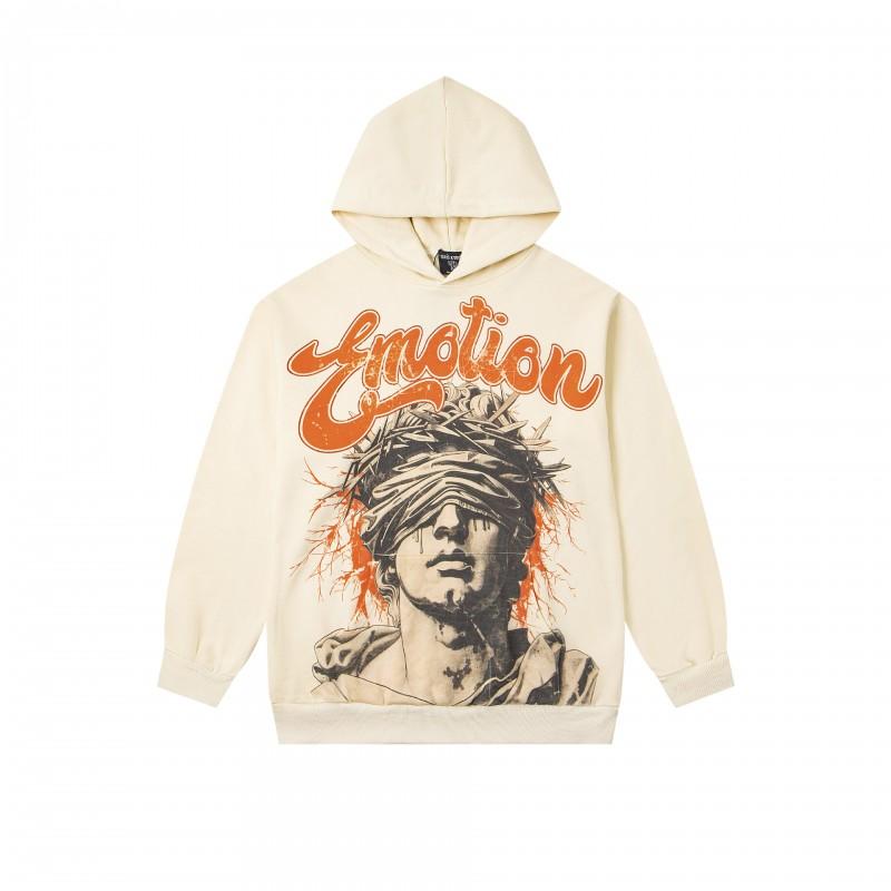 Mens Oversized Hooded Zip-Up Sweatshirt With Rhinestone Letter Print Cotton Streetwear