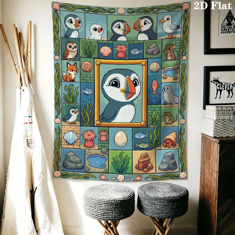 Puffin Rock poster Wall Hanging Printed Fabric Blanket Decorative Tapestries for Bedroom Living Room Home Decor