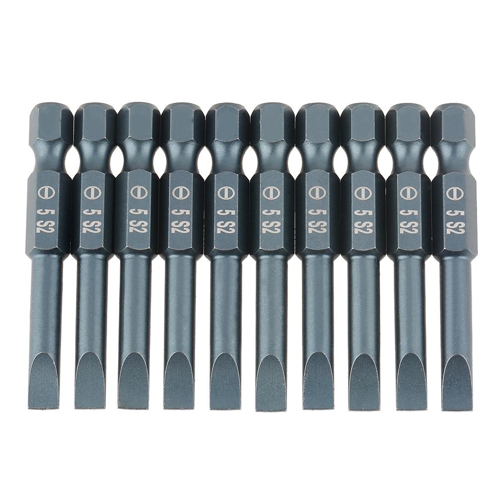 10pcs 14inch Hex Shank 50mm S2 Alloy Steel Slotted Screwdriver Bits Set H6.3*50*SL5mm