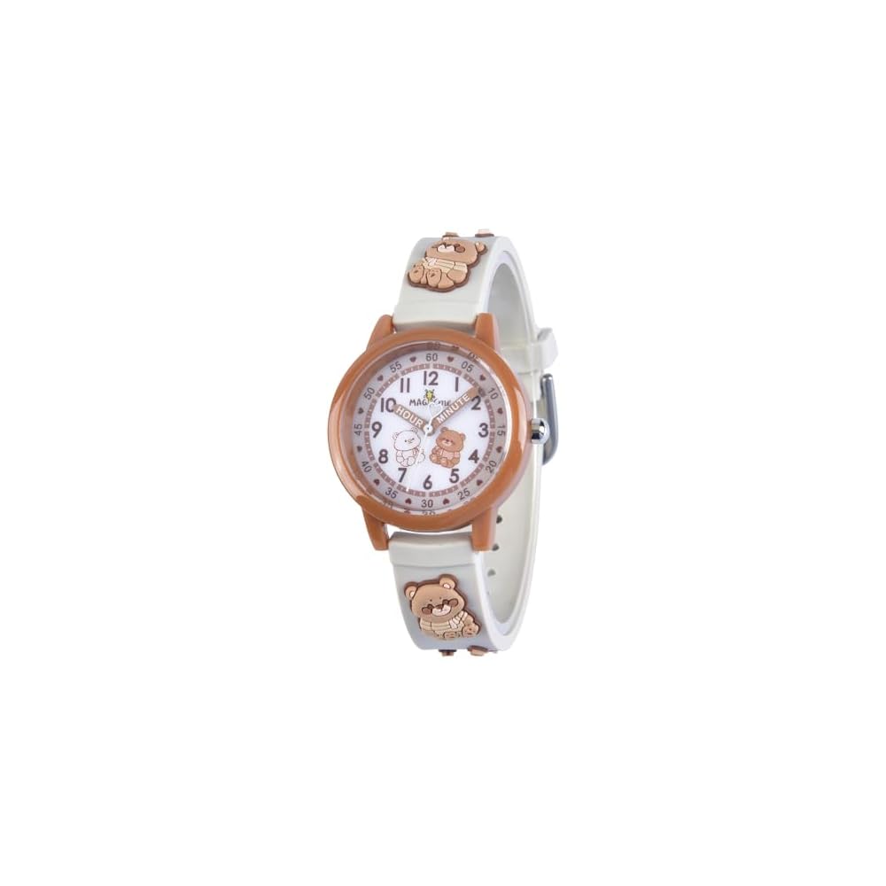 Maeau Kids Analog Watch Animal Pattern Waterproof Khaki Bear for Elementary School Gift