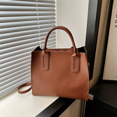 Simple Solid Color Handbag Fashionable Shoulder Bag Retro Pu Women'S Bag Large Capacity Versatile Women'S Bag