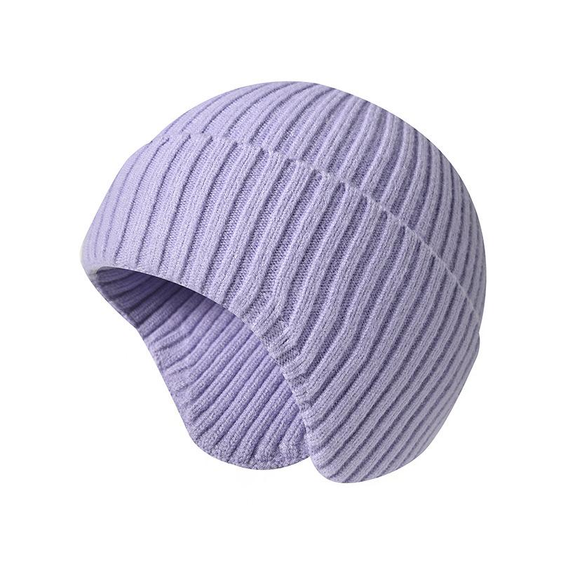 Unisex Autumn/Winter Solid-Colour Knitted Beanie with Ear Flaps Couples' One-Piece Winter Cycling Beanie Windproof One-Piece Cold-Weather Beanie