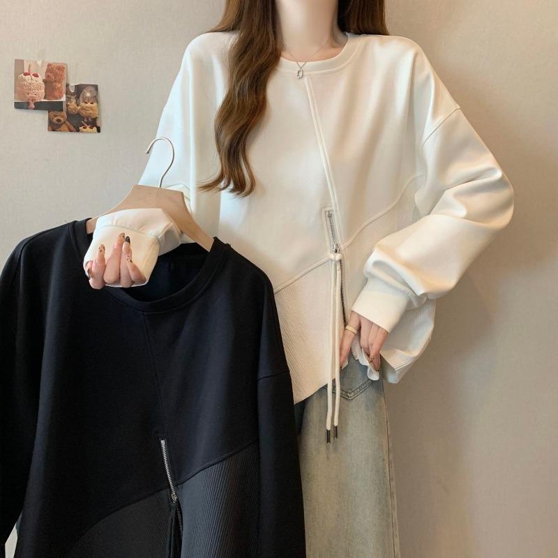 Spring Internet Celebrity New Fashion Sweatshirt for Women with Irregular Zipper and Versatile Top Trendy Design
