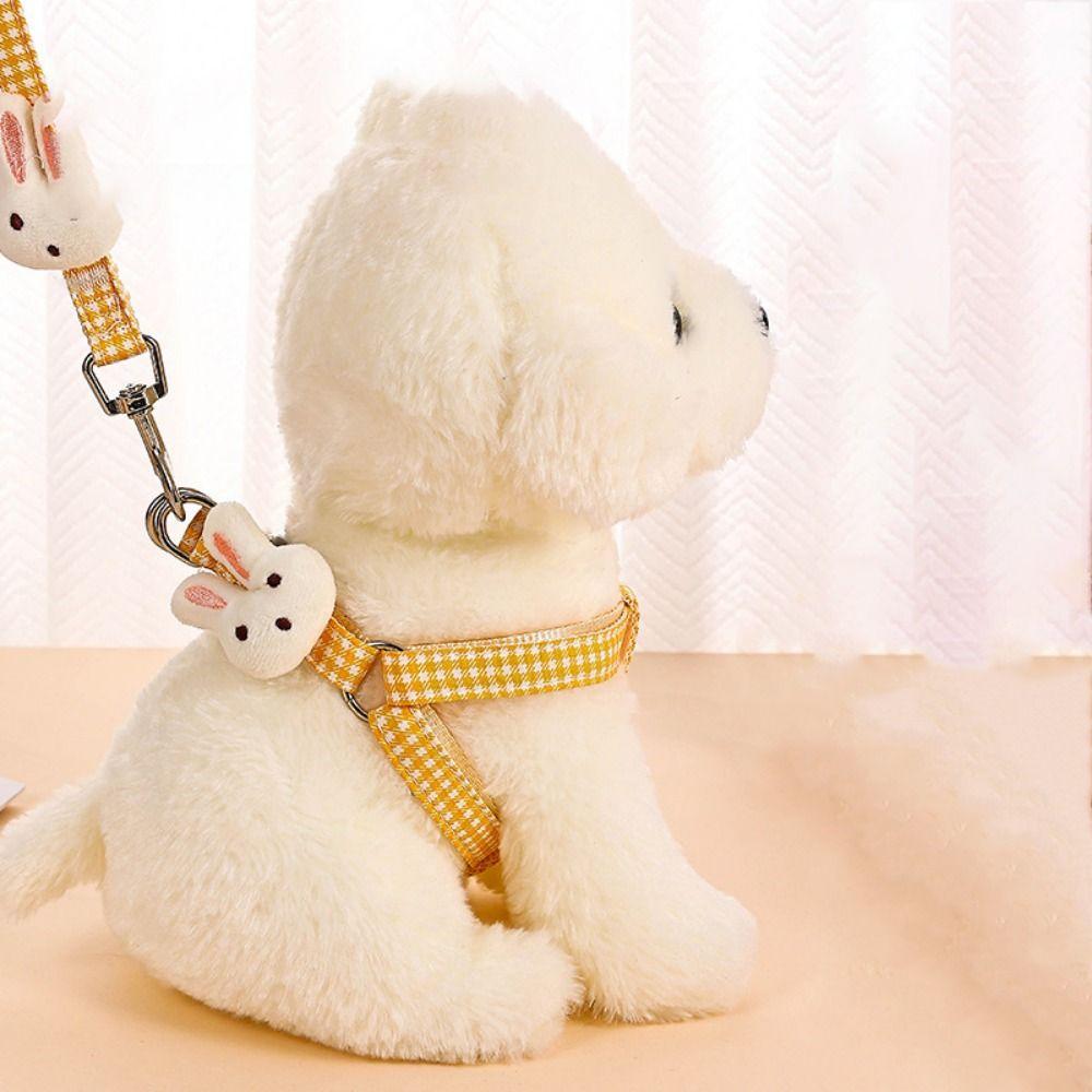 Rabbit Doll Dog Plaid Chest Vest Adjustable Cloth Rabbit Doll Dog Harness With Leash Dog Chest Strap Kitten