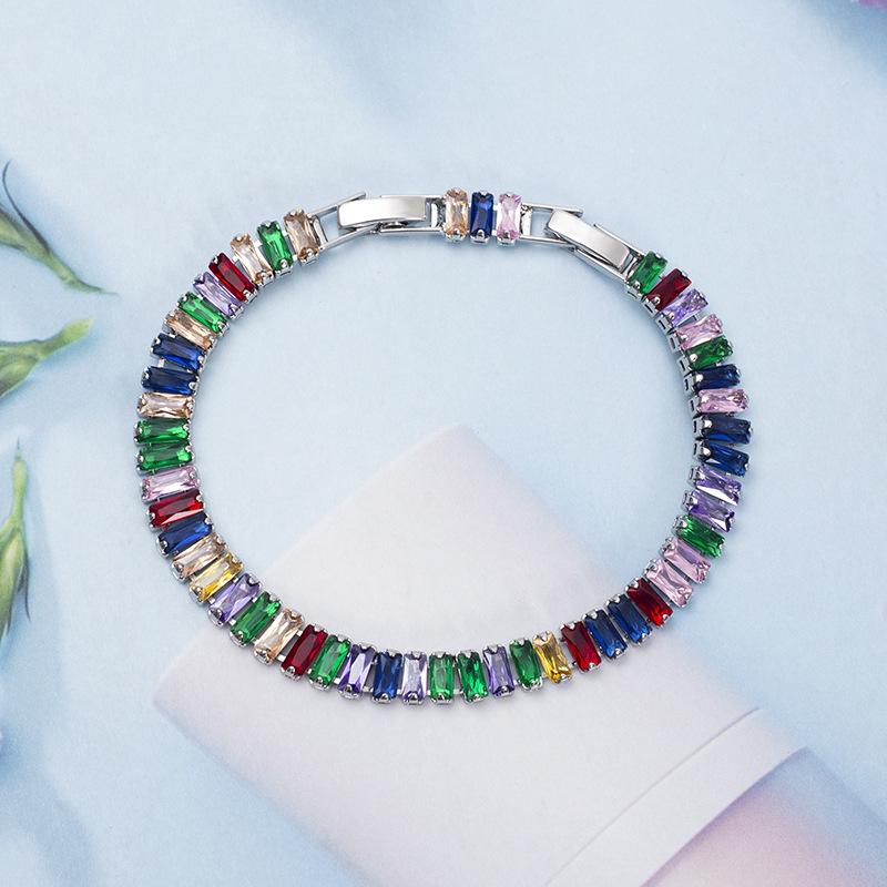 

Прямоугольный цирконовый браслет, Модный, Простой и Универсальный Хип-хоп Браслет Ювелирные изделия Женщины S030 серебряный