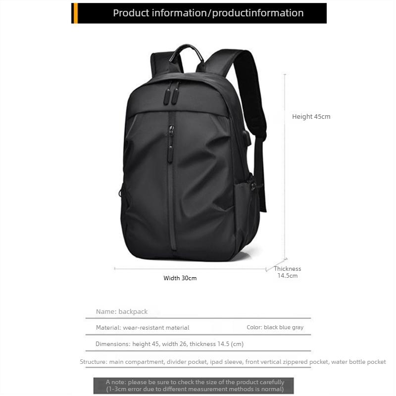 Wear-resistant Men Backpack Waterproof Casual Travel with 15 Inch Laptop Compartment Lightweight Large Capacity Student Backpack