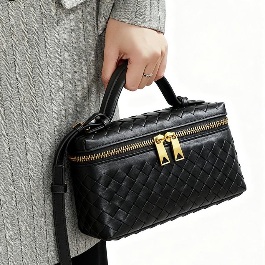 Handmade Woven Box Bag Fashion Handheld Makeup Clutch Shoulder Crossbody Purse for Women KTB