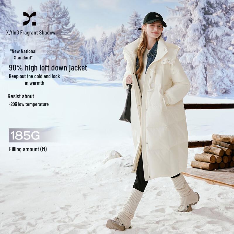 Xiangying Women s White Toggle Button Mid-Length Hooded Down Jacket XL