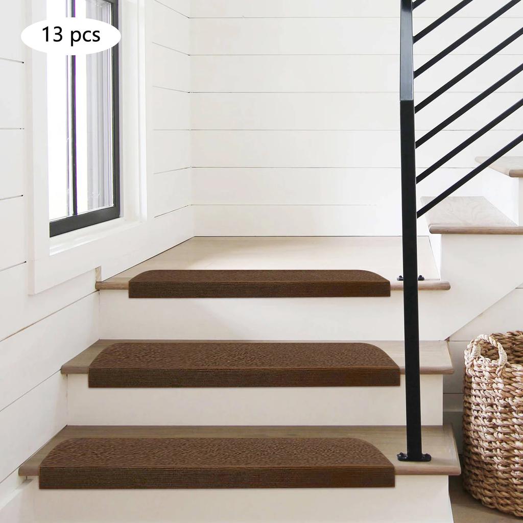 Indoor Non-Slip Stair Tread Mats Carpet Set 13pcs Brown 20*55cm