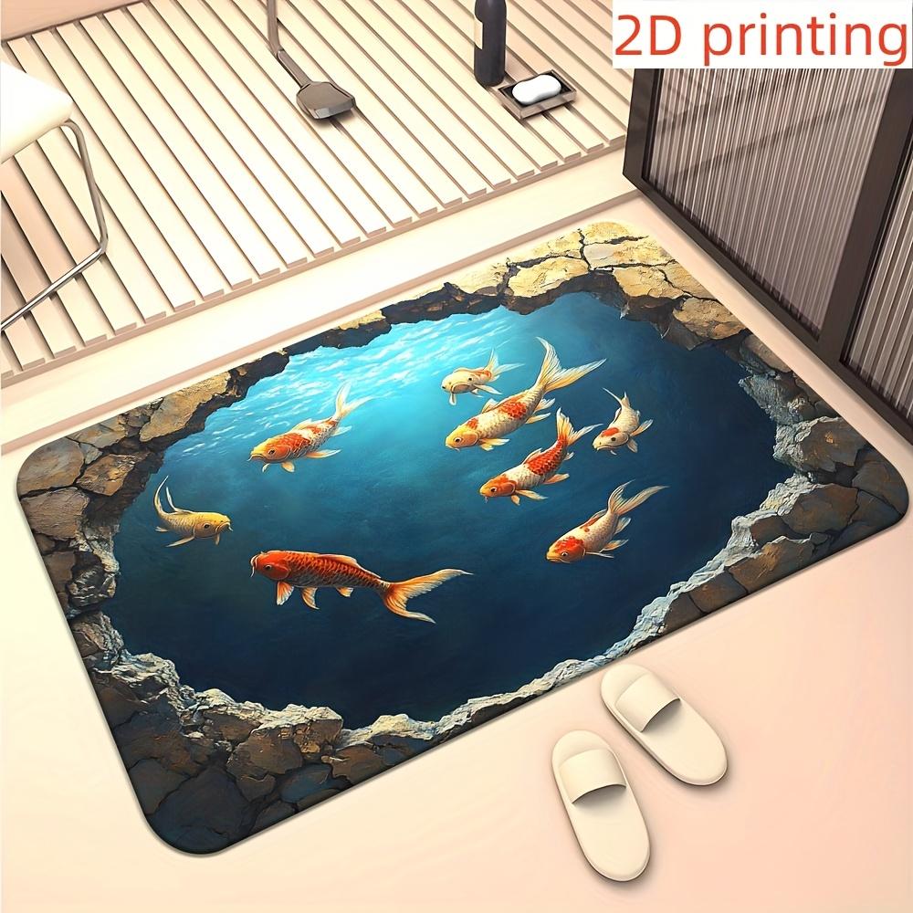 Vibrant Koi Fish Rocks Non-Slip Door Mat Floor Mat Indoor Outdoor Mat for Bathroom Living Room Camping Yoga Artistic Fish Deco