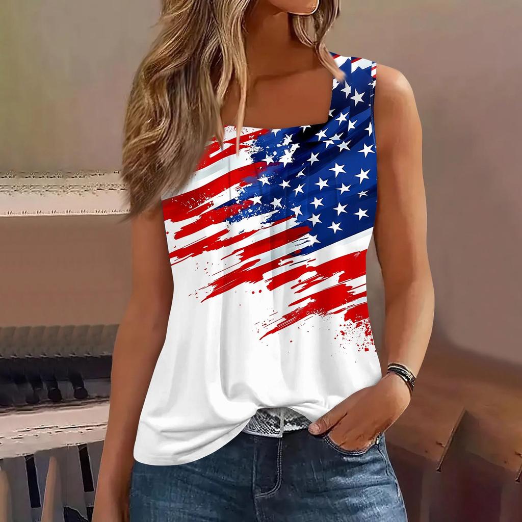 Tílko s čtvercovým límečkem Dámské tílko s potiskem Tričko Volný střih bez rukávů