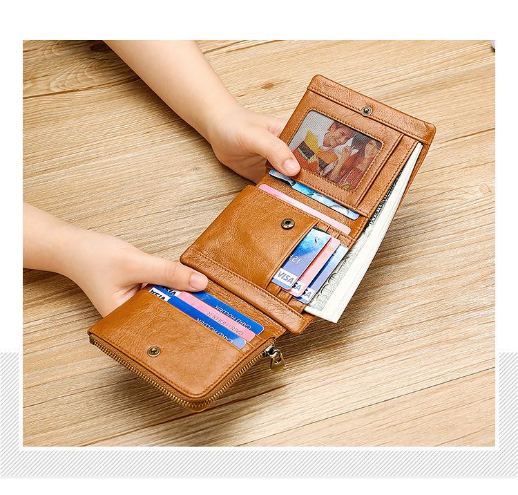 Trifold Retro RFID Leather Wallet for Men - Short Anti-Theft with Multiple Card Slots