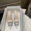 Spring and summer square buckle rhinestone bag head, empty cool slippers, pointed thin heels, high heels, single shoes, half slippers