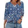 Damen Freizeit Oberteil Lockere Passform Dreiviertelarm Rundhalsausschnitt Bluse Leichter Bequemer Stoff Stilvolles Gemustertes Design