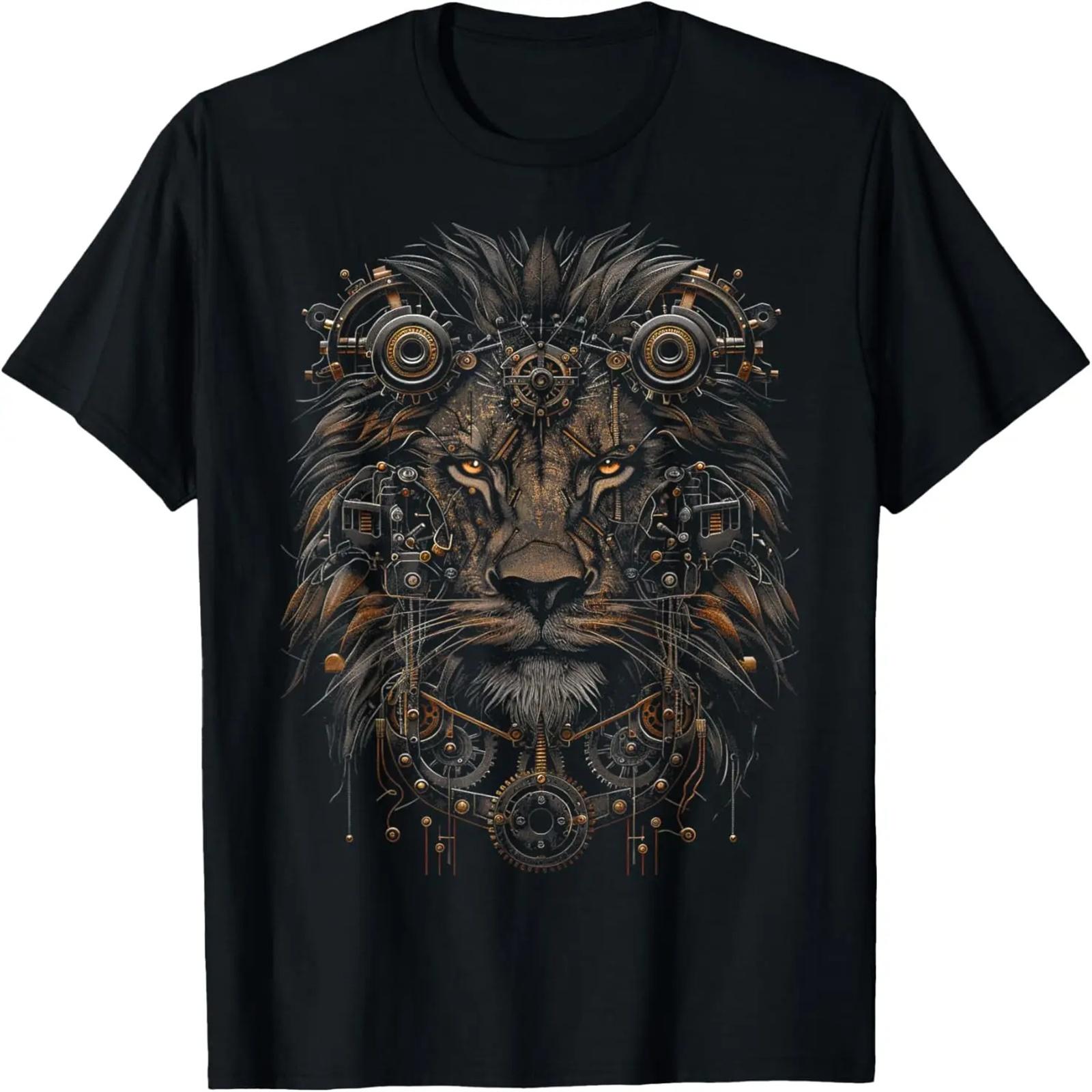 

Steampunk Lion Bronze And Black Artwork Graphic T-Shirt S