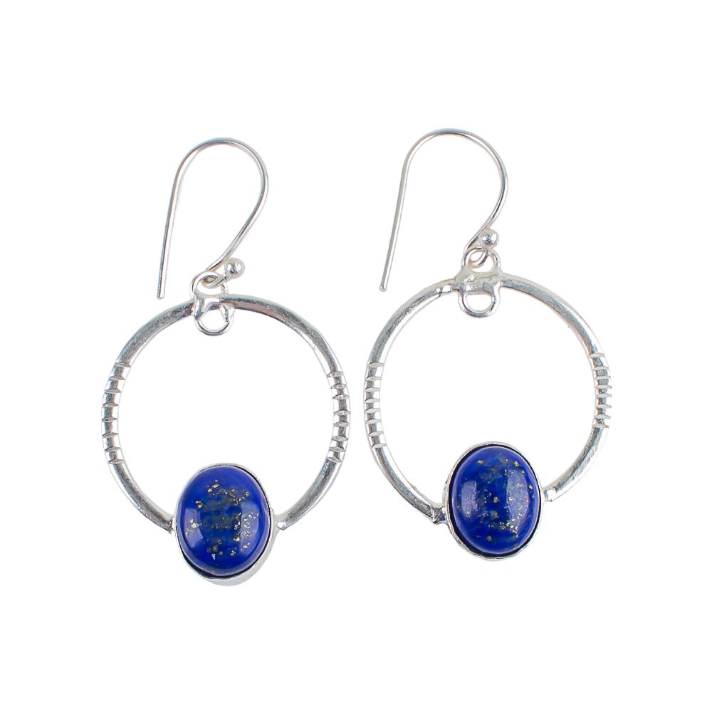 Lapis Lazuli Gemstone 925 Sterling Silver Handcrafted Jewelry Earrings 1.37" EE-67-35