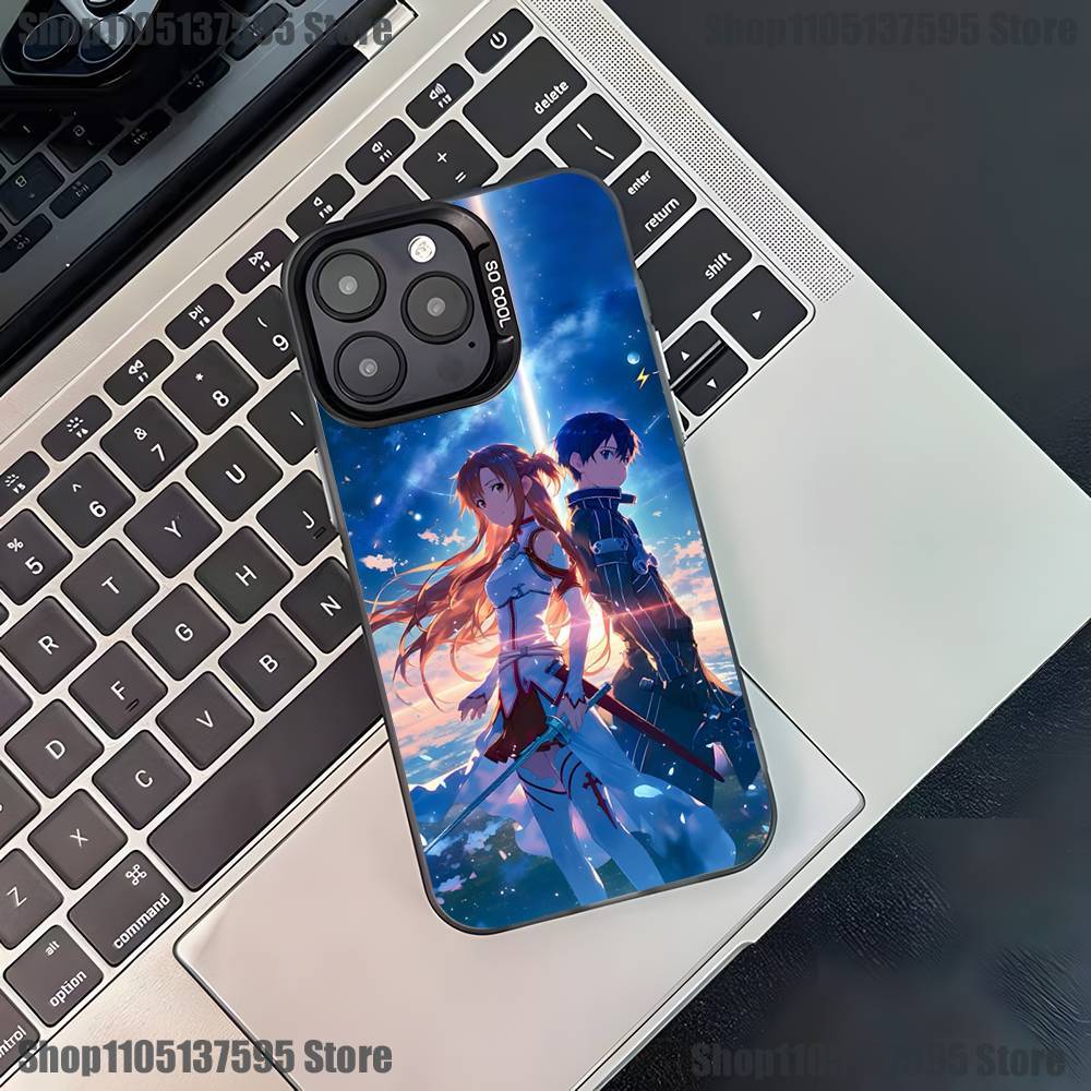 Asuna Kirito Anime Phone Case For iPhone 17,16,15,14,13,12,11,Pro,XS,Max,Plus,Mini,SE4,E Black Matte Shockproof Cover