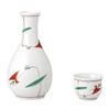 Sake Tsuyukusa Sake Bottle Sake Cup Set Pieces Ceramic Mino Suitable for Cold and Hot Made In Japan Ale-net Set, Red-painted Design, 2-go Capacity, &