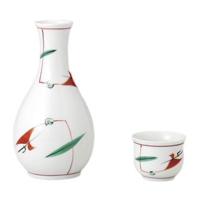 Sake Tsuyukusa Sake Bottle Sake Cup Set Pieces Ceramic Mino Suitable for Cold and Hot Made In Japan Ale-net Set, Red-painted Design, 2-go Capacity, &
